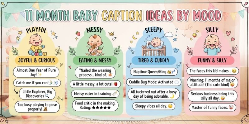 11 Month Baby Caption Ideas by Mood