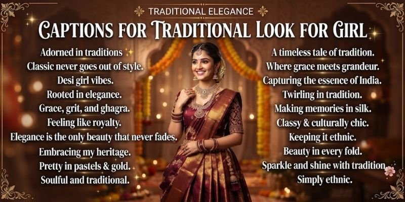 captions for traditional look for girl